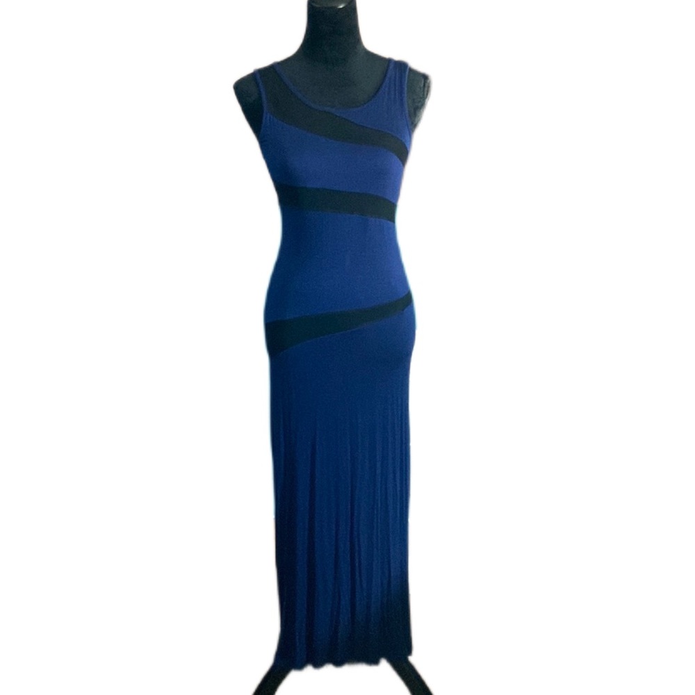 NWOT Sexy blue dress with black mesh cutout stripes